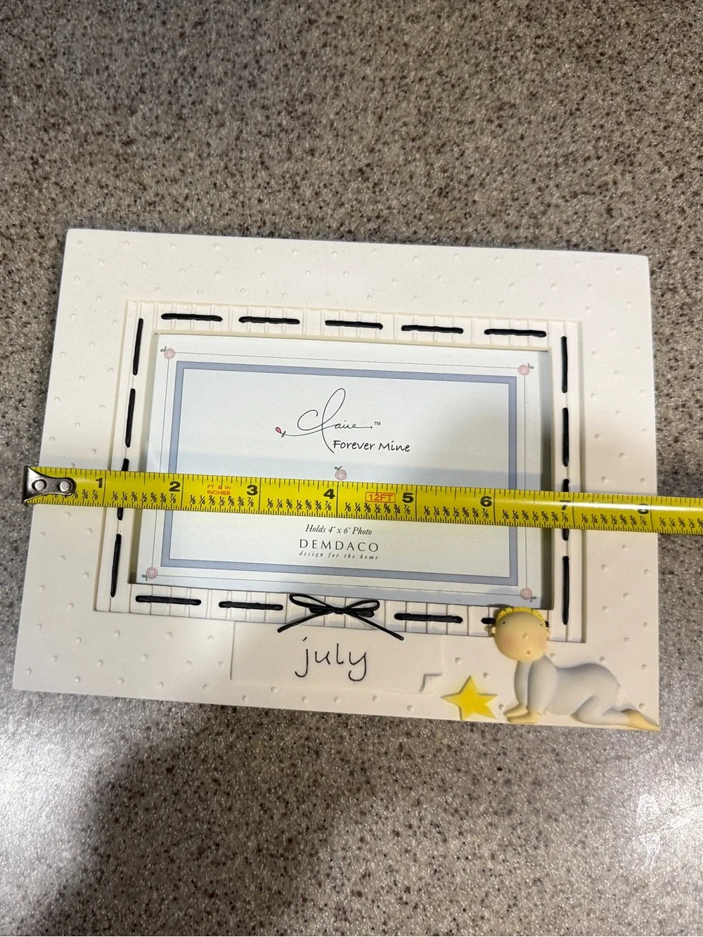 Demdaco White Polka-Dot 'July' Baby Frame with Yellow Star Accent